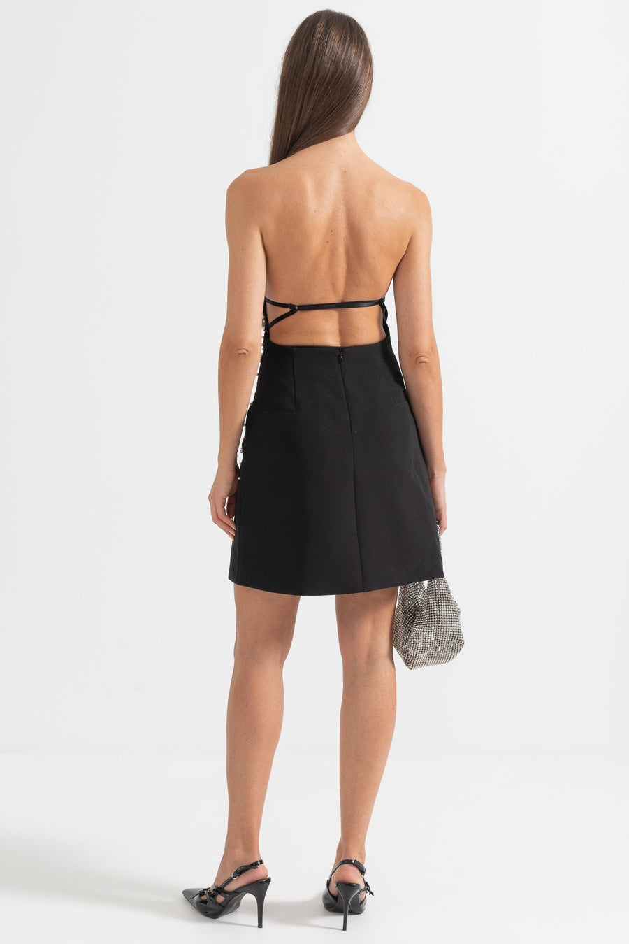 Sleeveless Mini Dress with Crystal Embellishments - Black