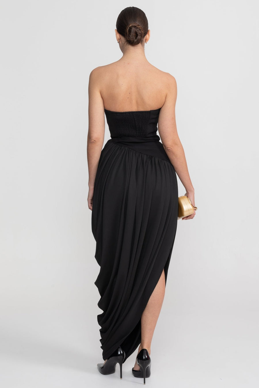 Strapless Maxi Dress With Asymmetric Draped Skirt - Black
