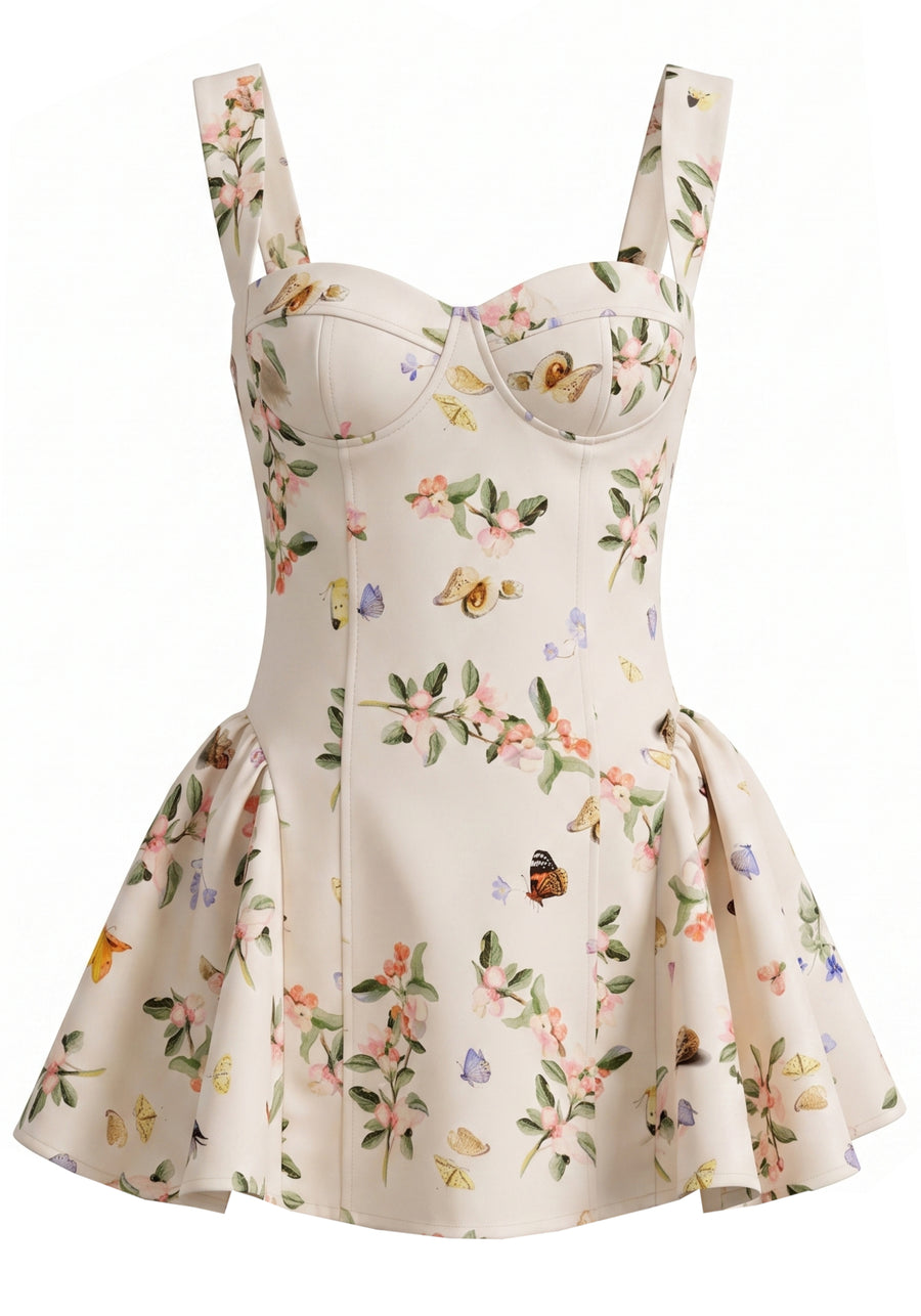 Bustiyer Halter Yaka Çiçekli Mini Elbise