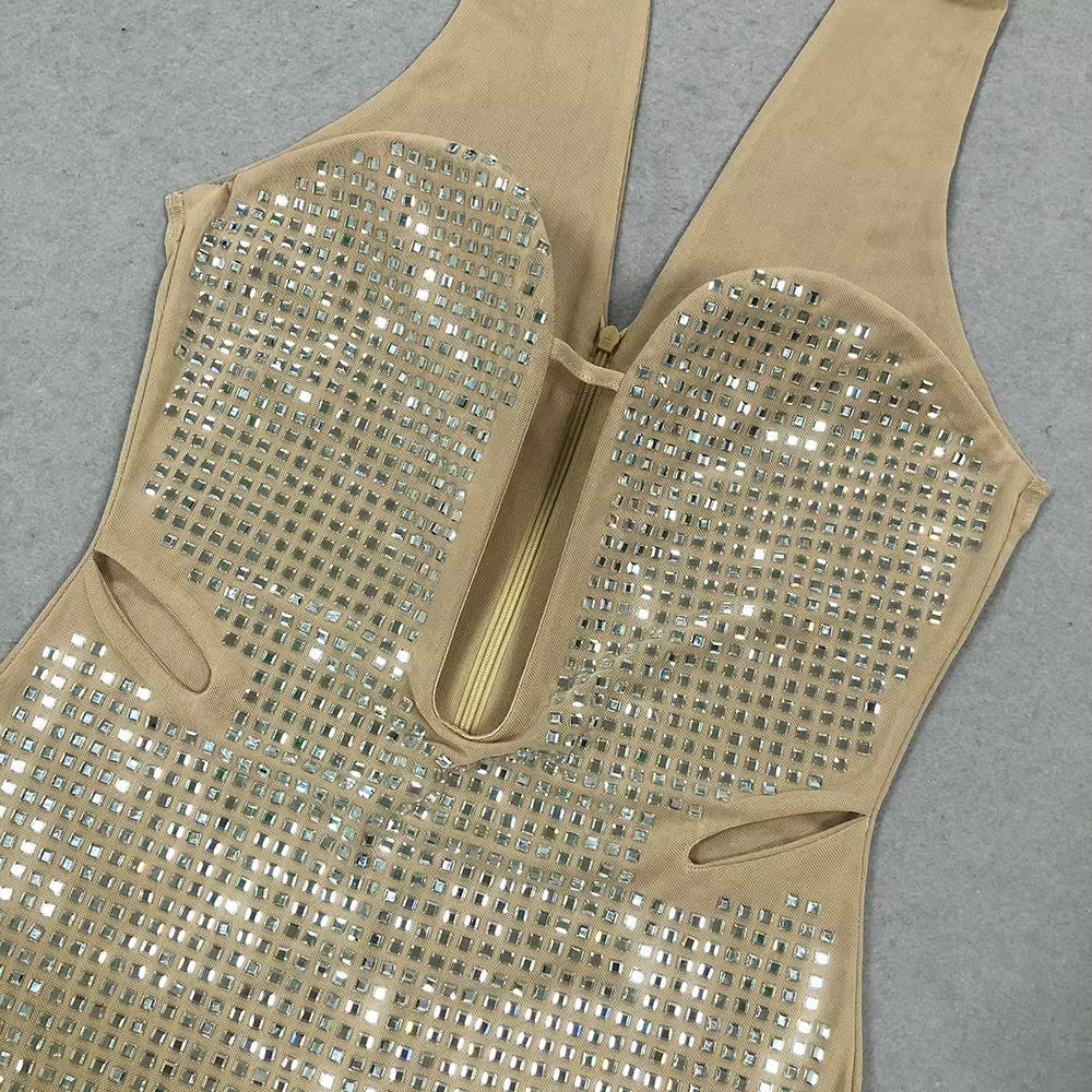 Rhinestone Halter Evening Gown