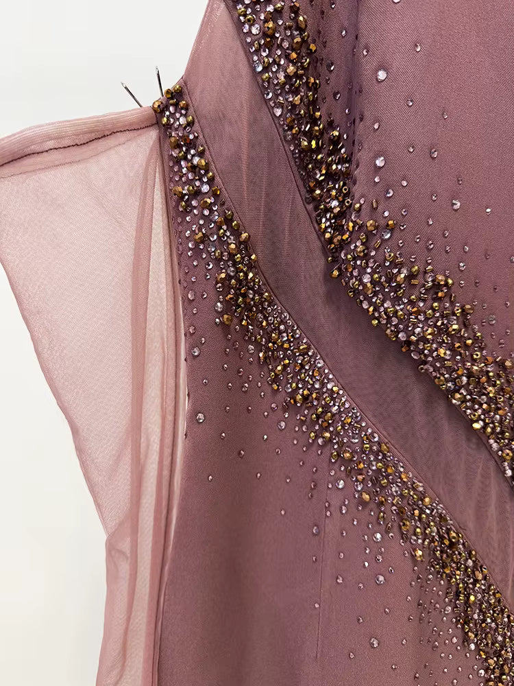 Crystal Beaded Halter Neck Bodycon Maxi Evening Dress