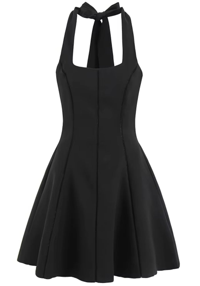 Halter Yaka Kesik Detaylı Mini Elbise