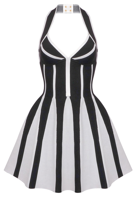 Halter Yaka Kolsuz Mini Elbise Siyah