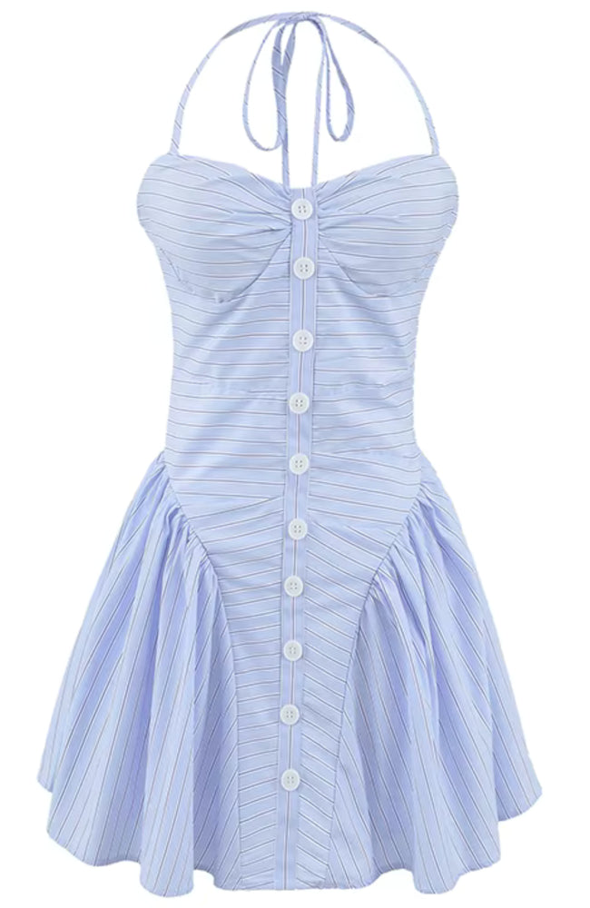 Bustiyer Halter Yaka Düğmeli Mini Elbise