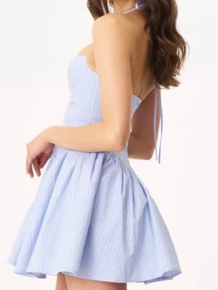 Bustiyer Halter Yaka Düğmeli Mini Elbise