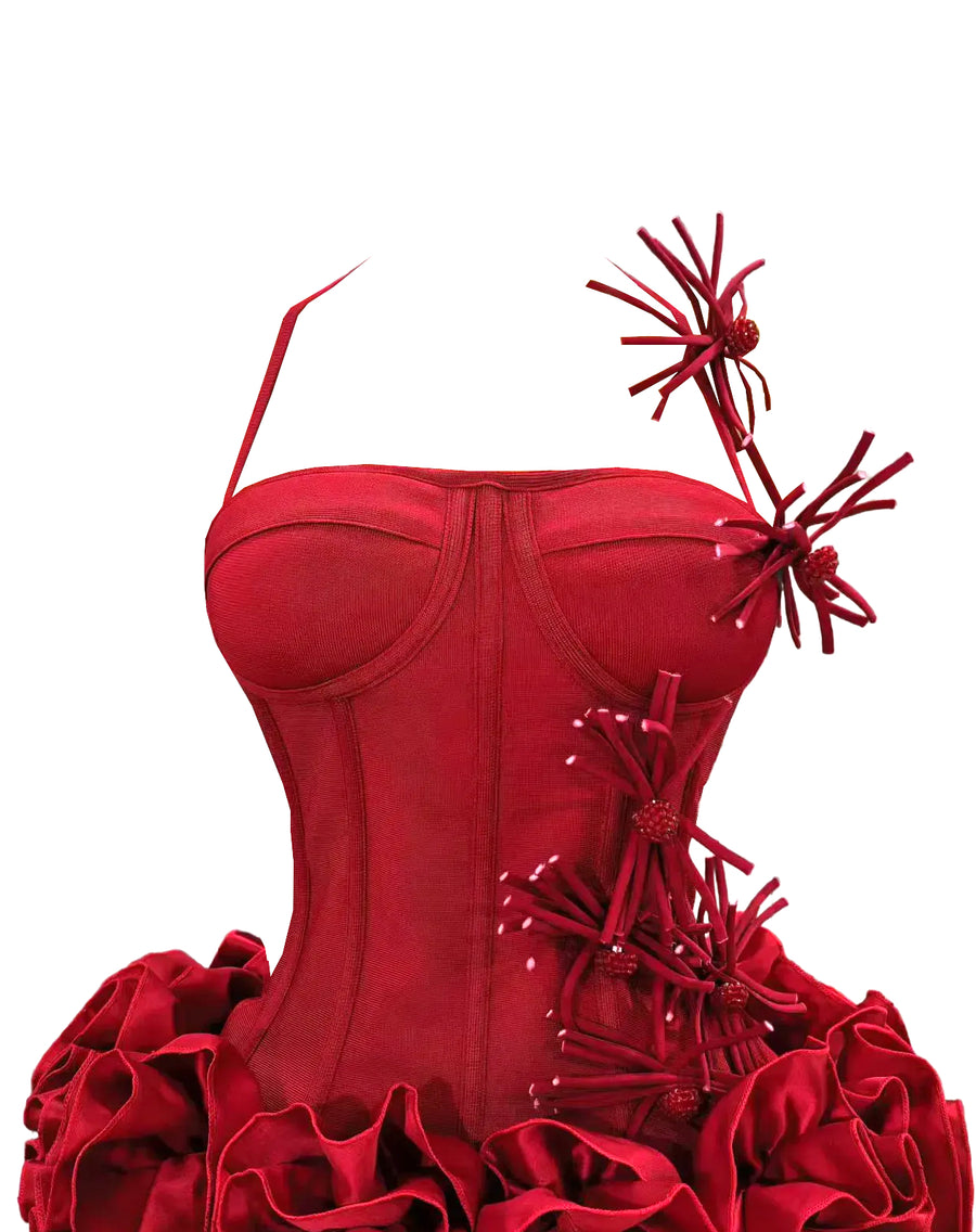 Bustiyer Korseli Halter Yaka Mini Elbise