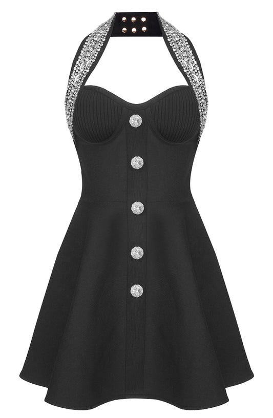 Bustiyer Halter Yaka Kolsuz Mini Elbise
