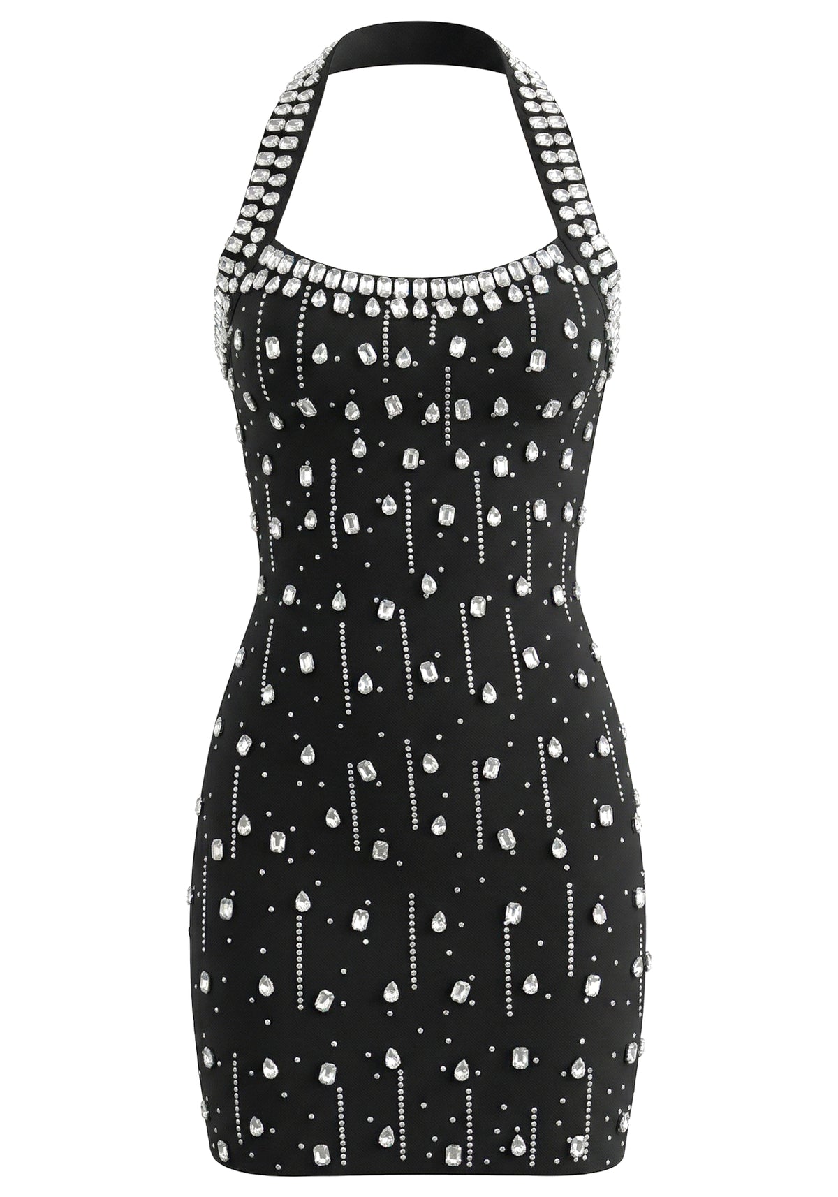 Halter Yaka Taşlı Mini Elbise