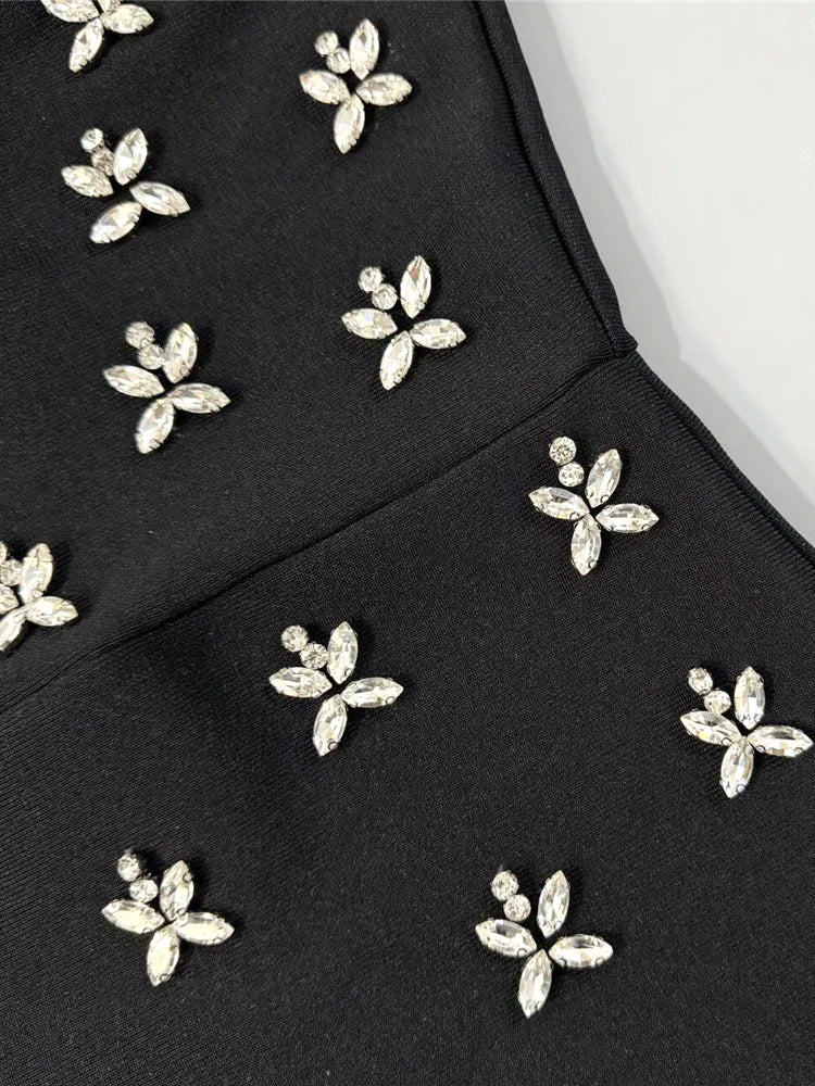 Halter Crystal Detail Backless Maxi Dress Black