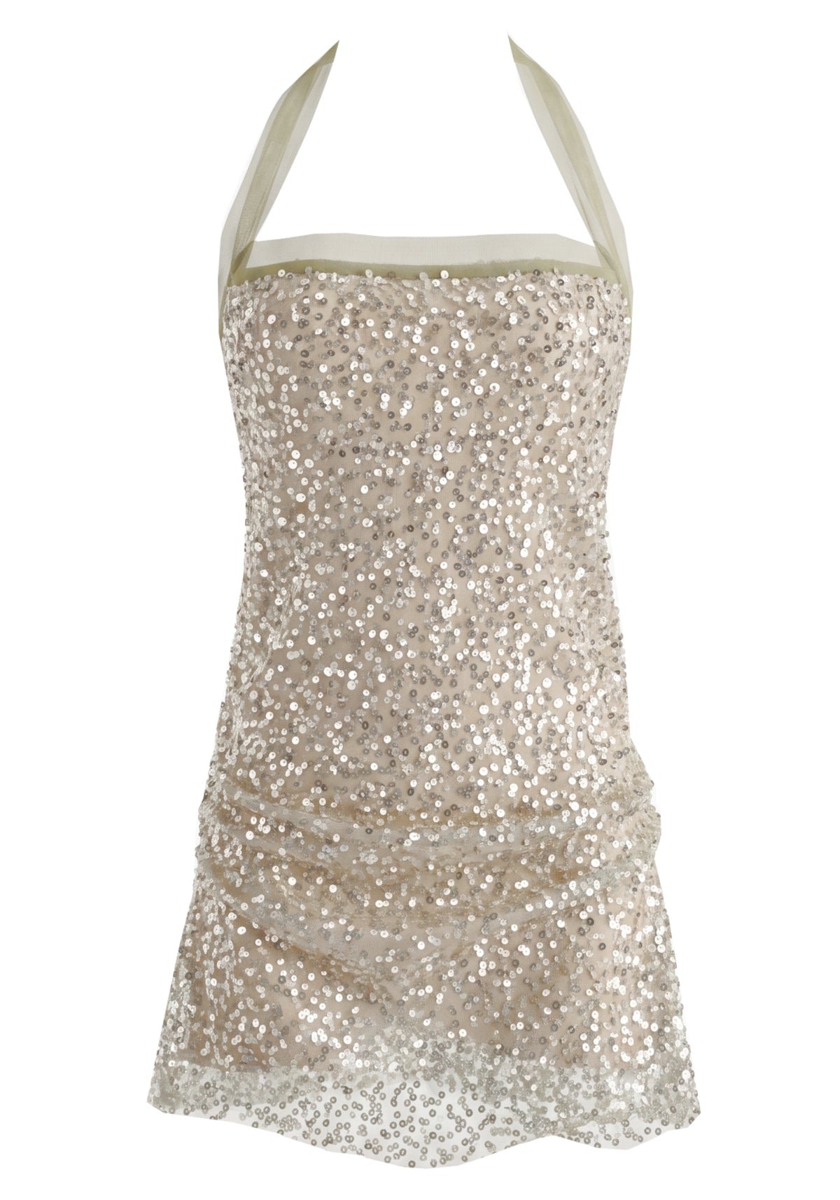 Halter Yaka File Mini Elbise Yeşil