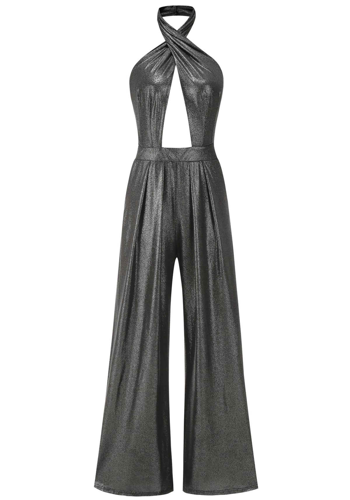 Halter Yaka Sırt Dekolteli Drapeli Tulum