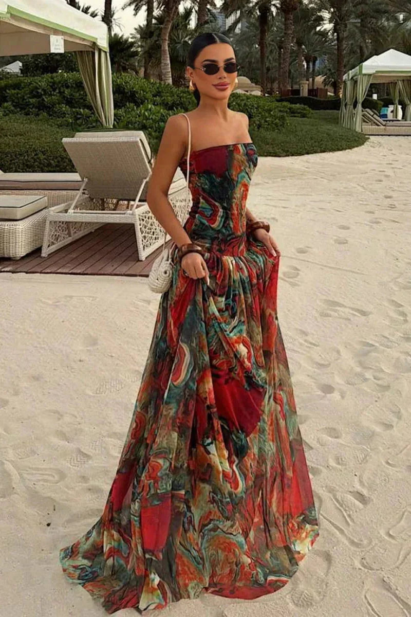 Askısız Uzun Yazlık Tatil Elbisesi