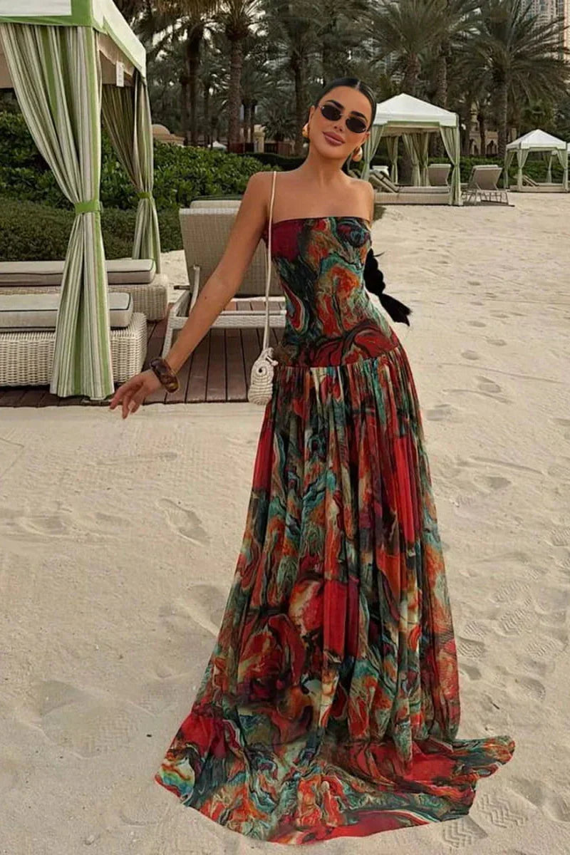 Askısız Uzun Yazlık Tatil Elbisesi