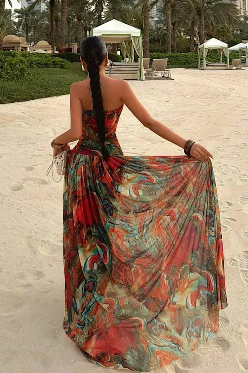 Askısız Uzun Yazlık Tatil Elbisesi