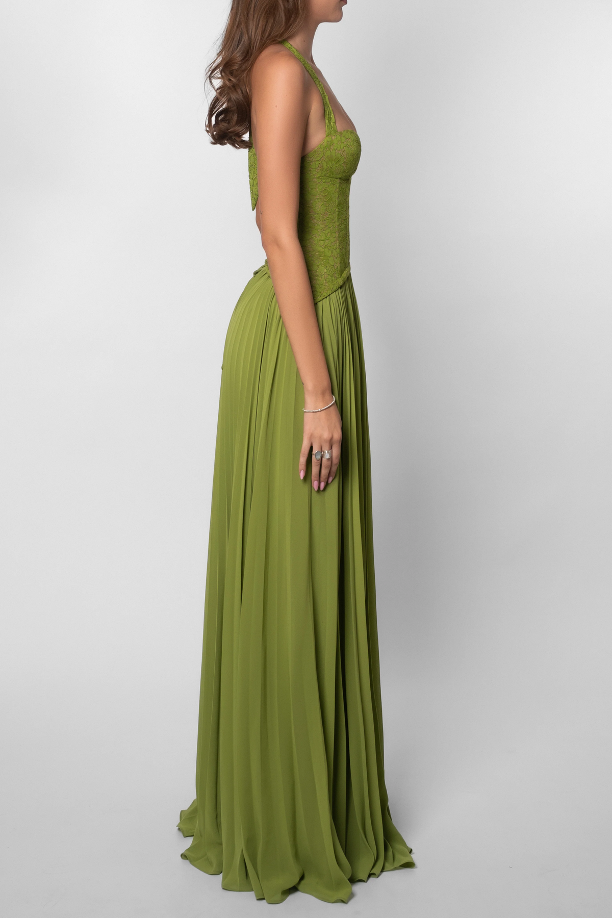 Pileli Korse Uzun Düğün Davet Elbisesi