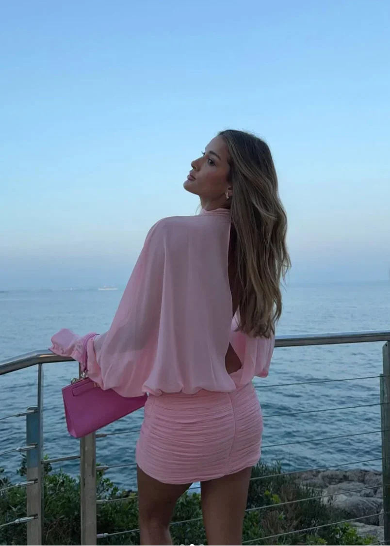 Uzun Kollu Mini Yazlık Kokteyl Elbisesi