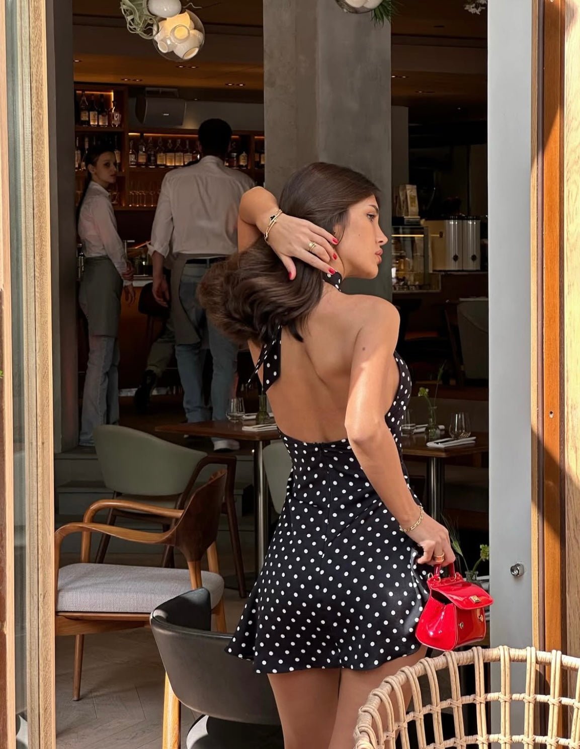Kolsuz Puantiyeli Mini Yazlık Elbise