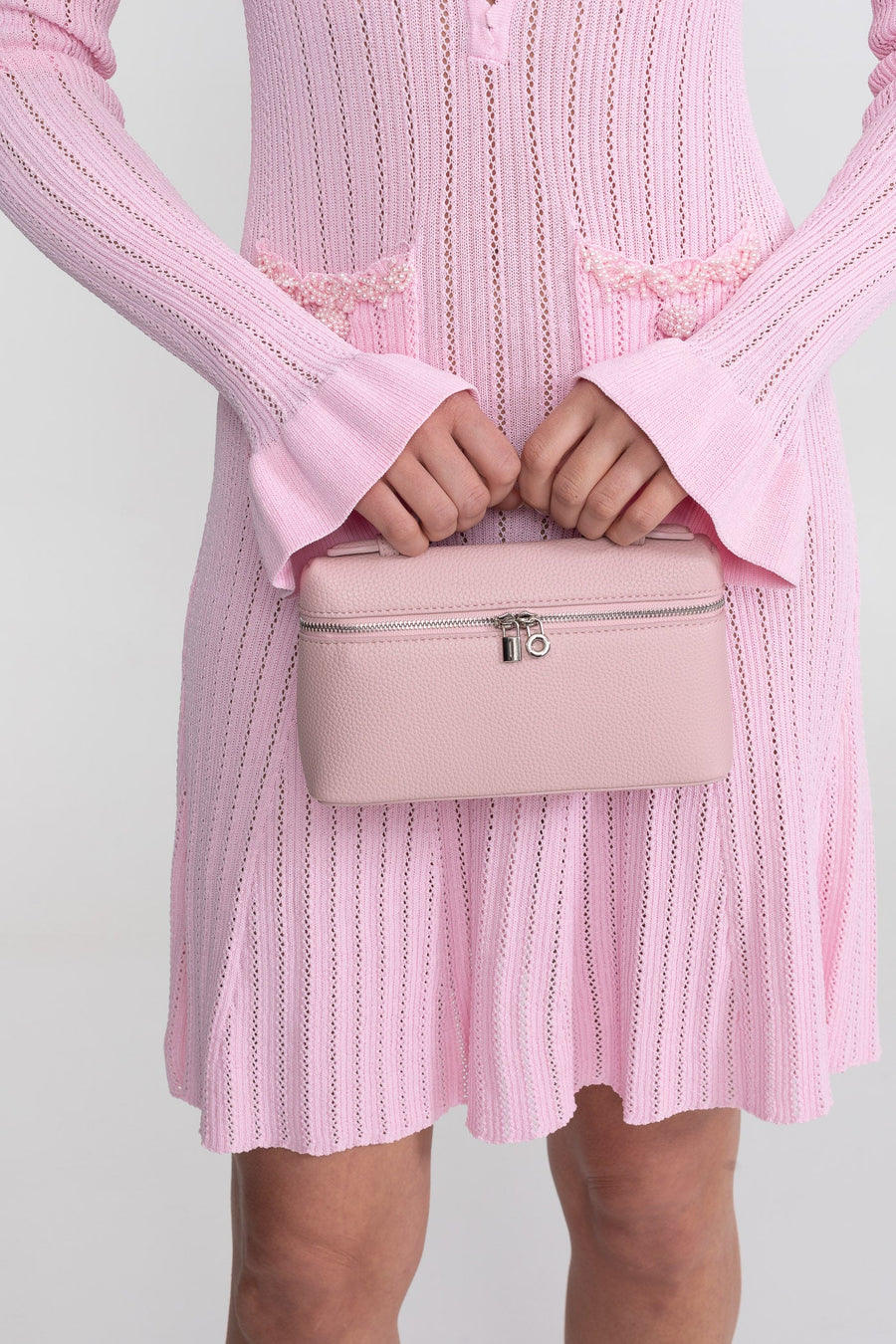 Structured Vanity Bag With Top Handle - Pink