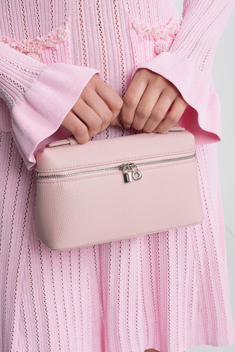 Structured Vanity Bag With Top Handle - Pink