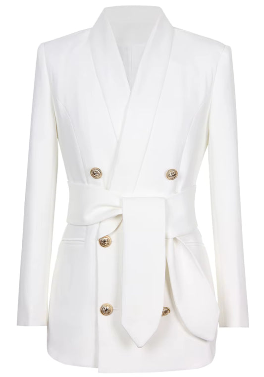 V Yaka Cepli Kemerli Blazer Ceket