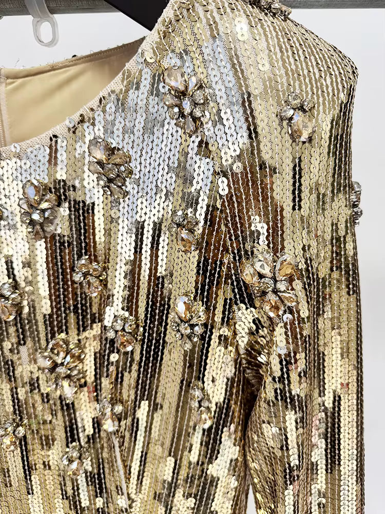 Aureline Gold Sequin Beaded Gown