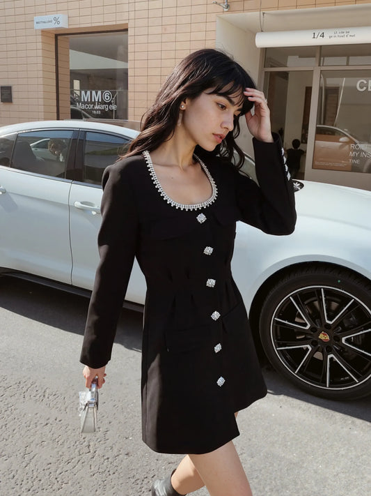 Gizli Düğmeli Cepli Mini Elbise