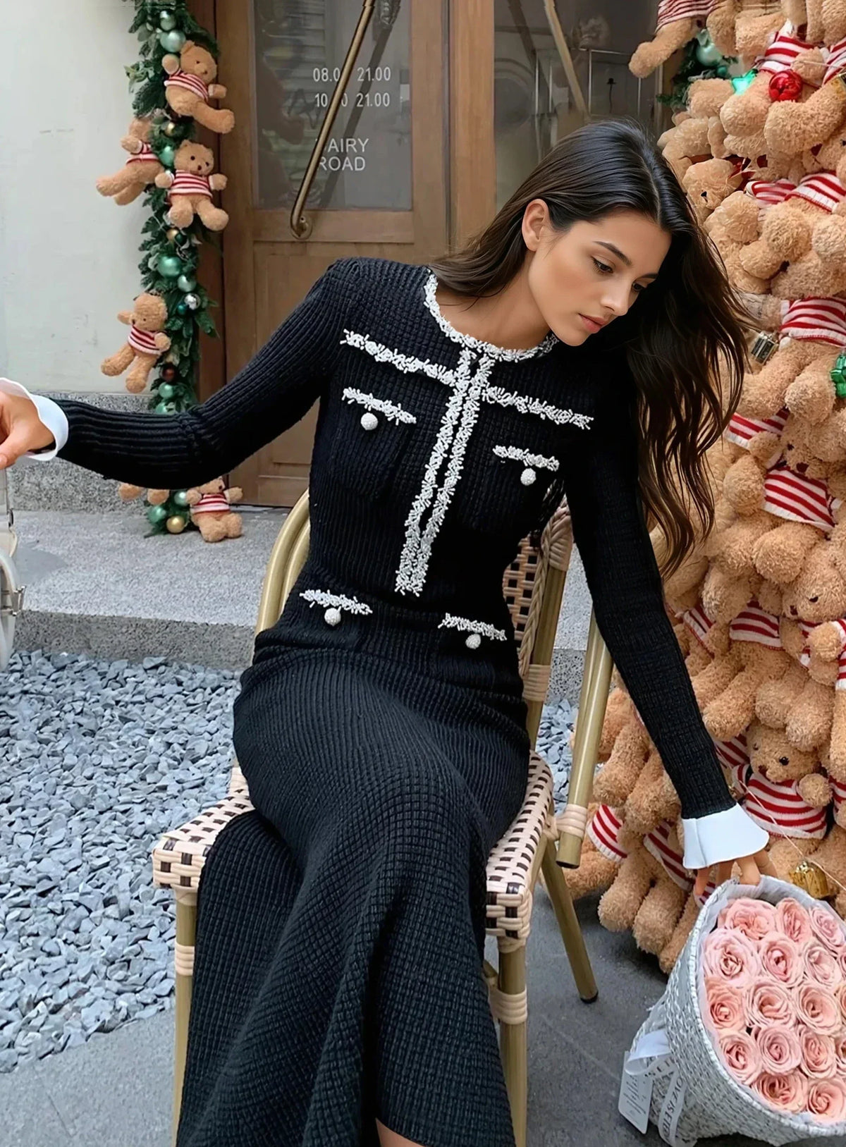Kancalı Omuz Pedli Yün Örme Elbise