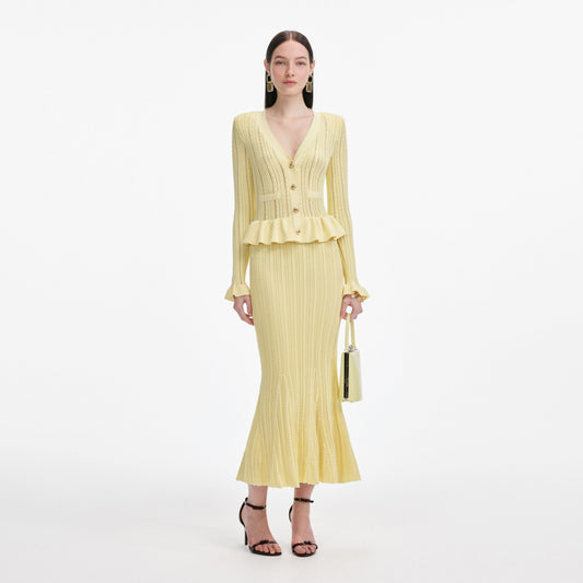 V Yaka Örme Peplum Midi Elbise