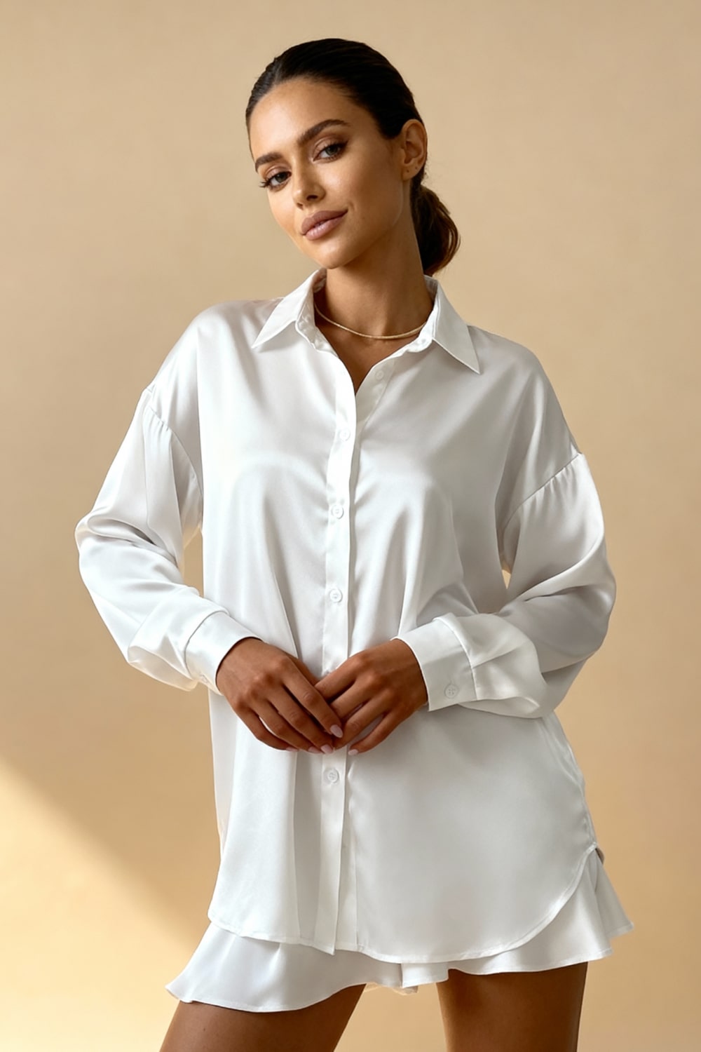 saten balon kollu gömlek pijama takımı Passion, görsel 1