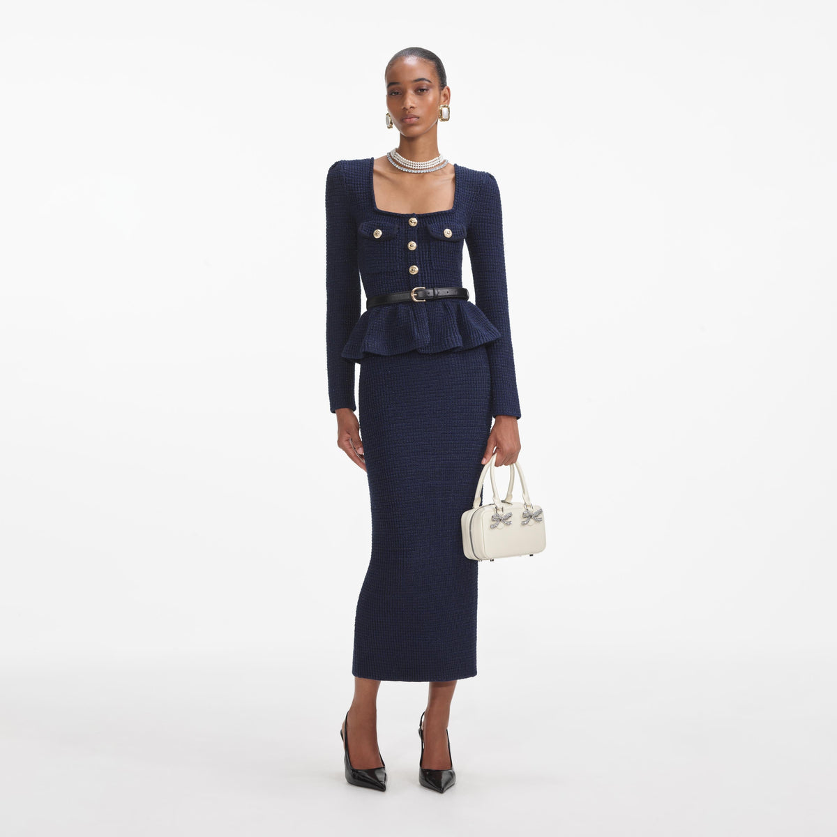 Oval Yaka Örme Peplum Midi Elbise