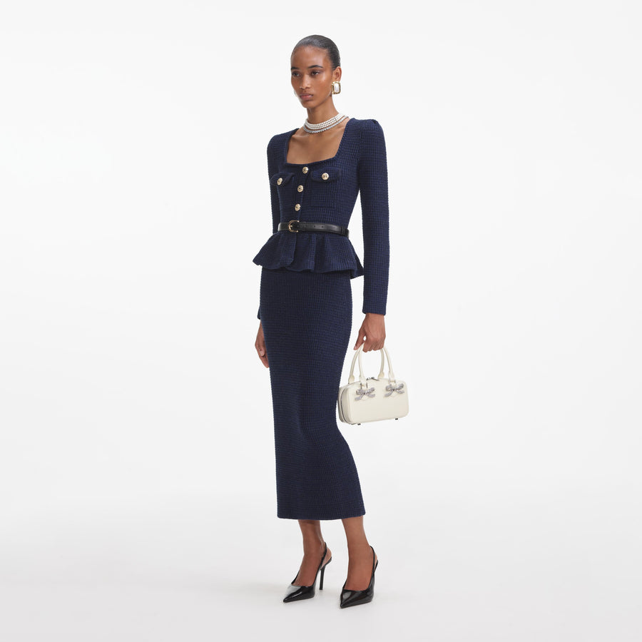Oval Yaka Örme Peplum Midi Elbise