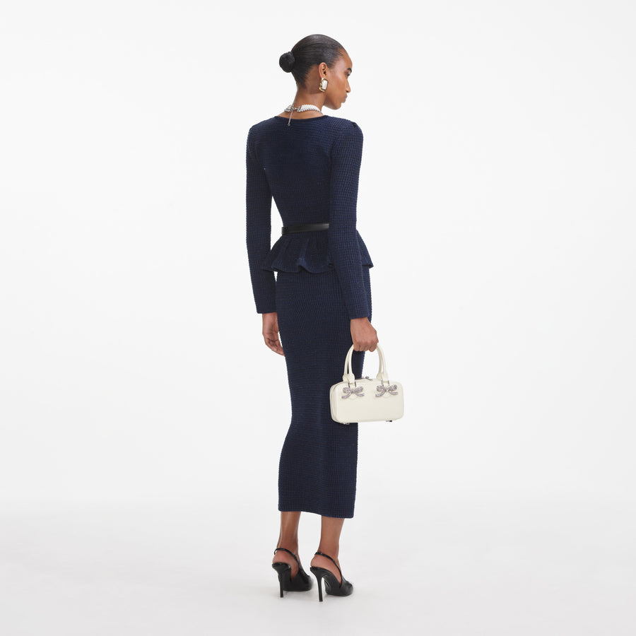 Oval Yaka Örme Peplum Midi Elbise