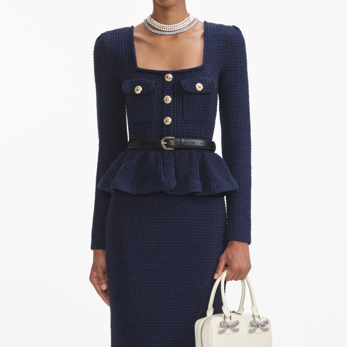 Oval Yaka Örme Peplum Midi Elbise