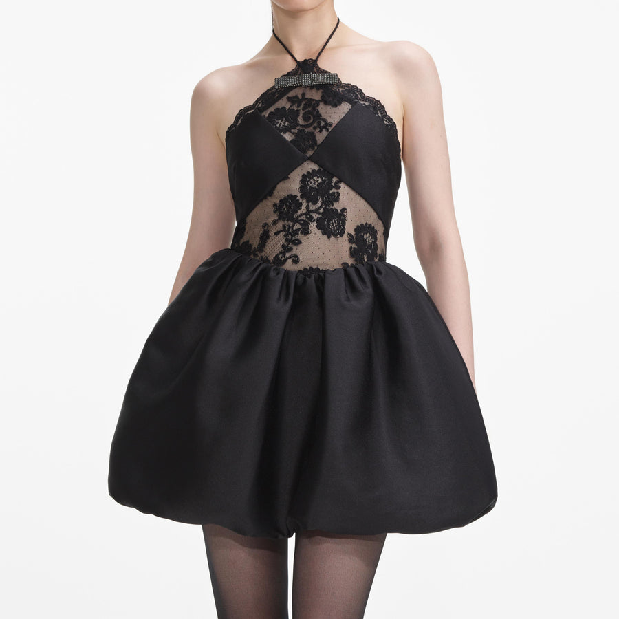 Tafta Halter Yaka Mini Elbise