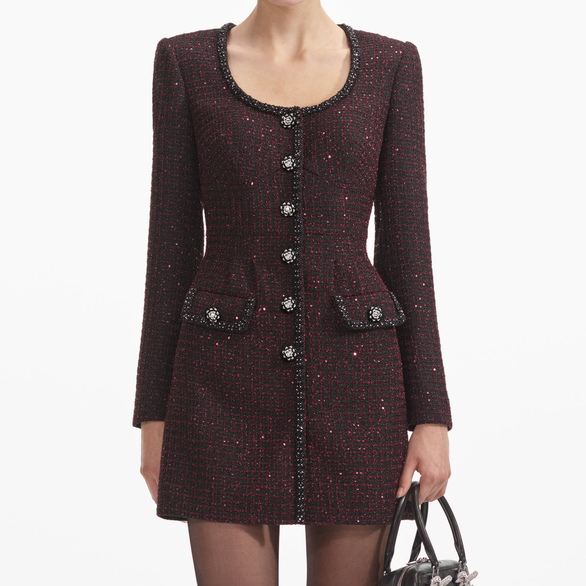 Oval Yaka Metalik Bukle Mini Elbise