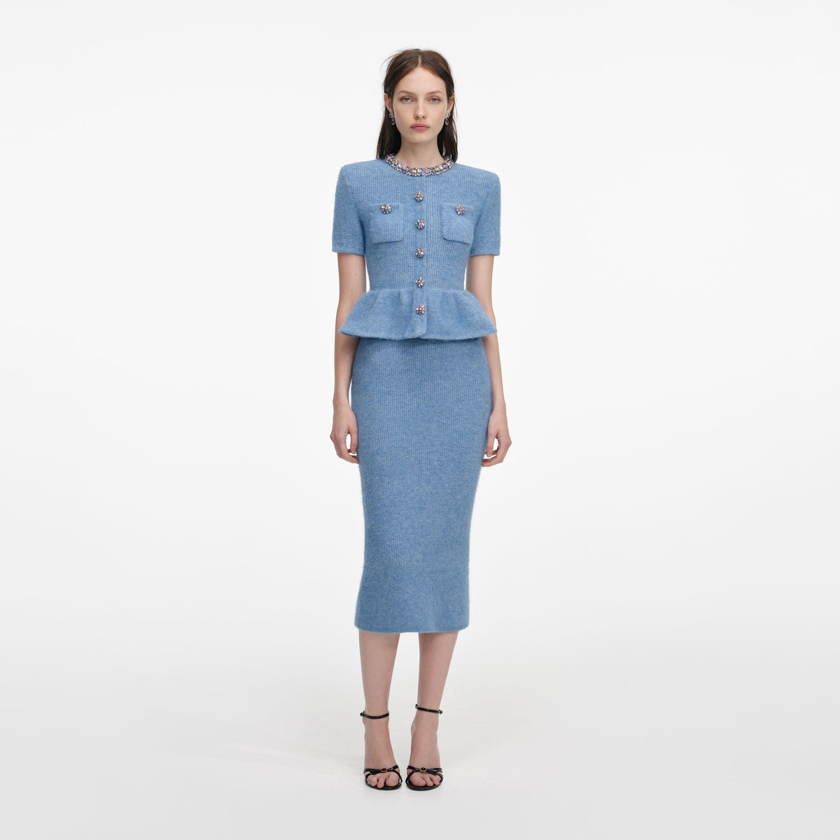 Bisiklet Yaka Peplum Örme Midi Elbise