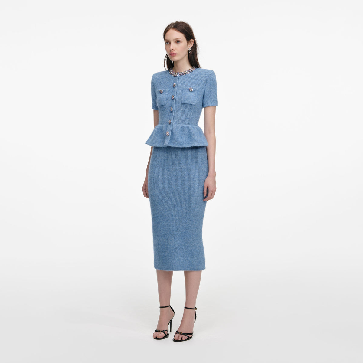 Bisiklet Yaka Peplum Örme Midi Elbise