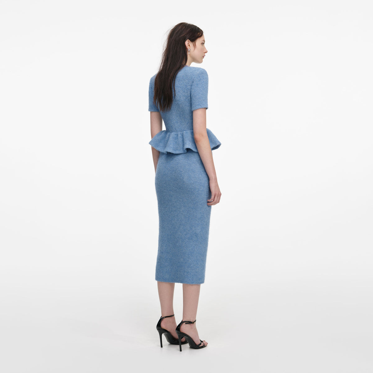 Bisiklet Yaka Peplum Örme Midi Elbise