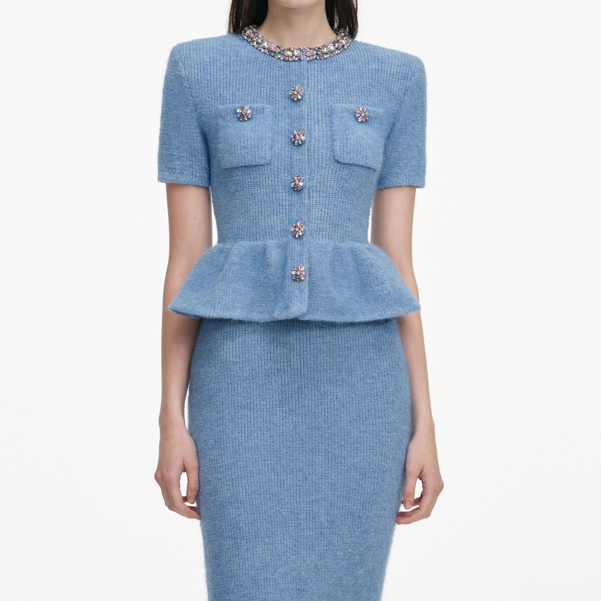 Bisiklet Yaka Peplum Örme Midi Elbise