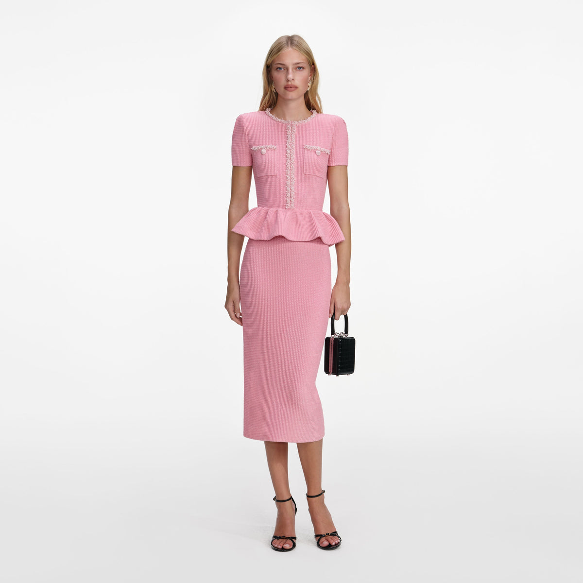 Kısa Kollu Peplum Örme Midi Elbise
