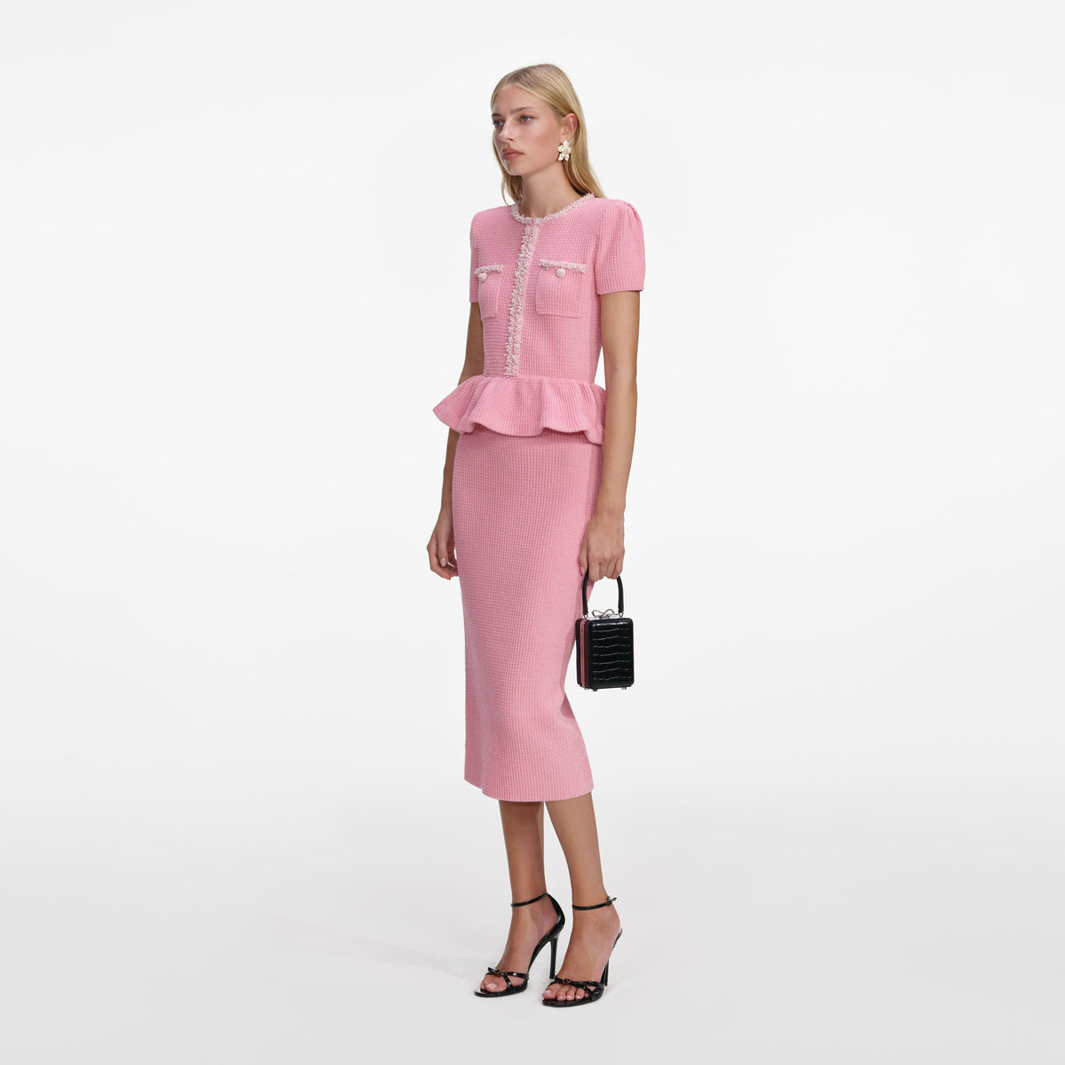 Kısa Kollu Peplum Örme Midi Elbise