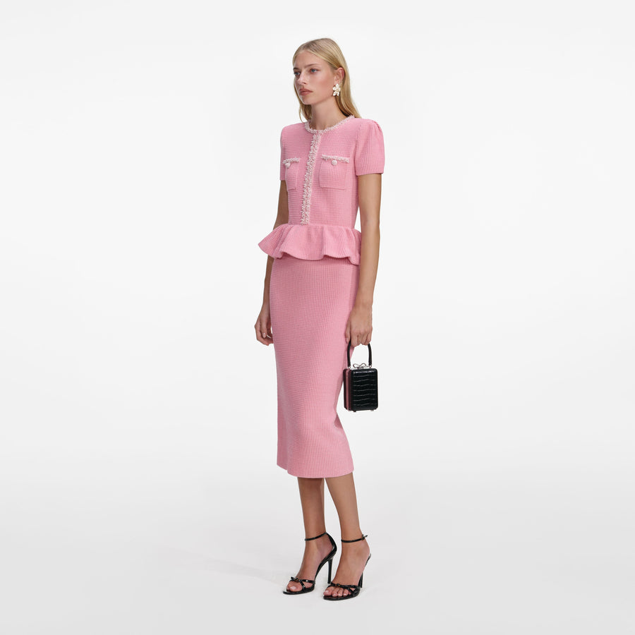 Kısa Kollu Peplum Örme Midi Elbise