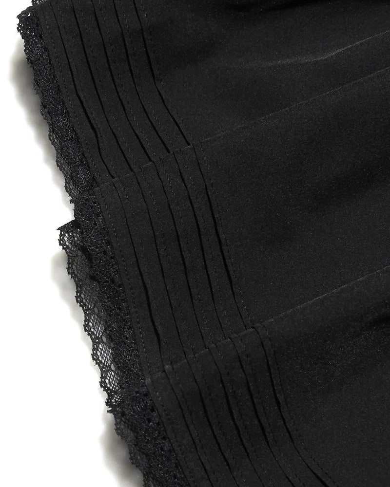 Pileli Fırfırlı Kolsuz Dantel Mini Elbise