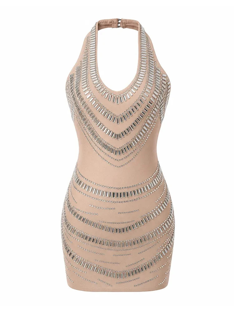 Cristalle Kristal İşlemeli Halter Mini Elbise