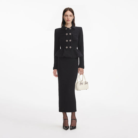 Dokulu Örme Peplum Midi Elbise