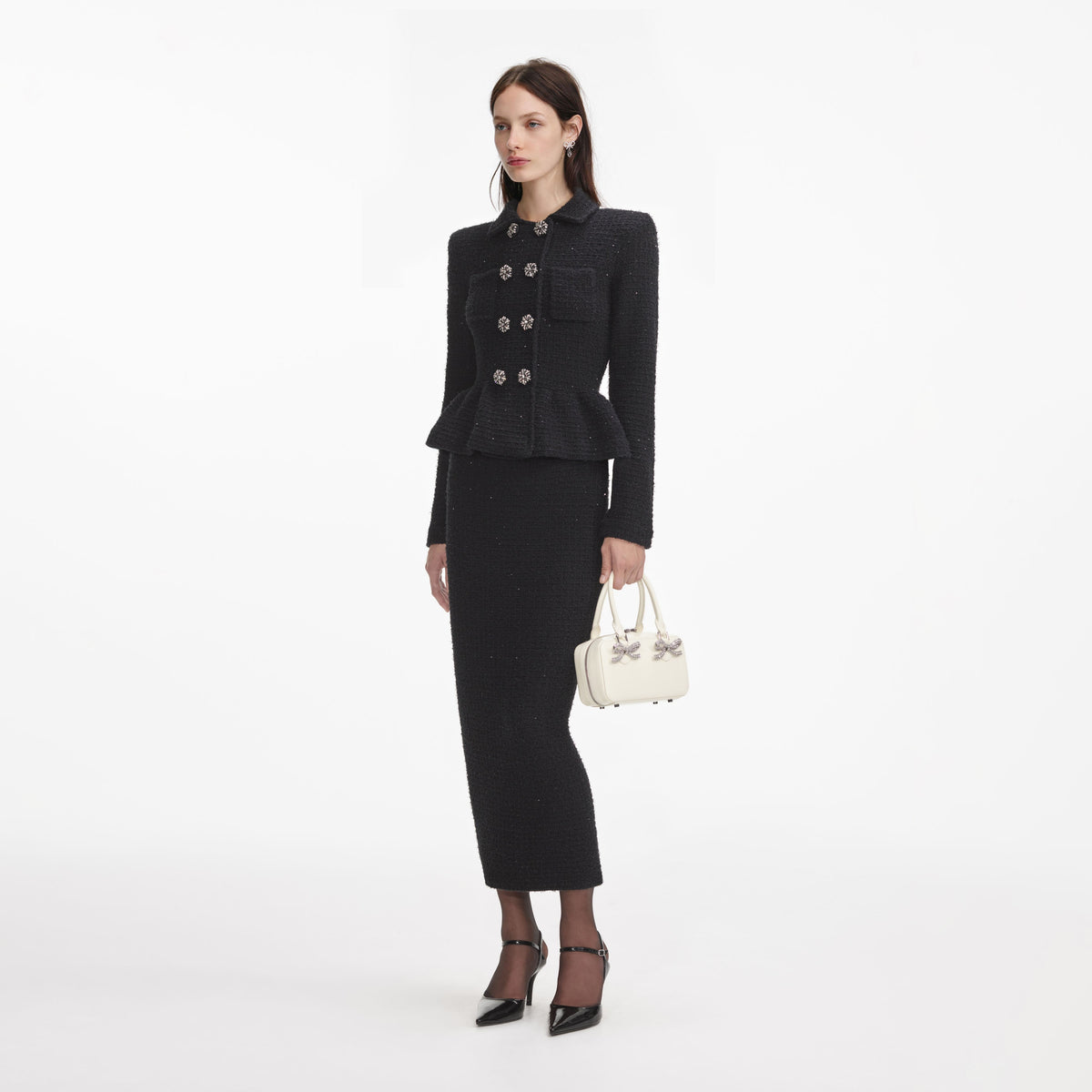 Dokulu Örme Peplum Midi Elbise