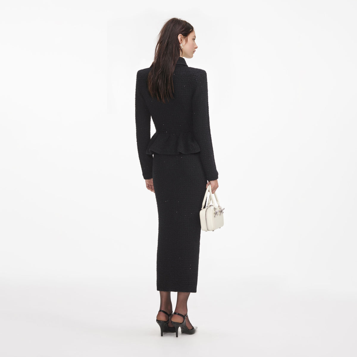 Dokulu Örme Peplum Midi Elbise