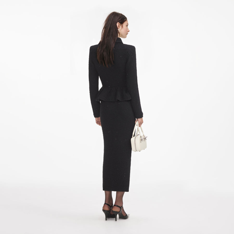 Dokulu Örme Peplum Midi Elbise