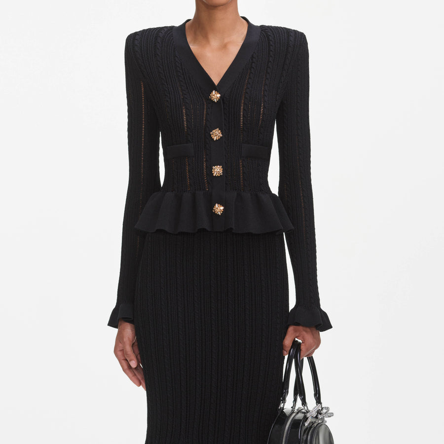 Uzun Kollu Örme Peplum Midi Elbise