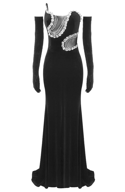 Straplez Kolsuz Kadife Uzun Elbise